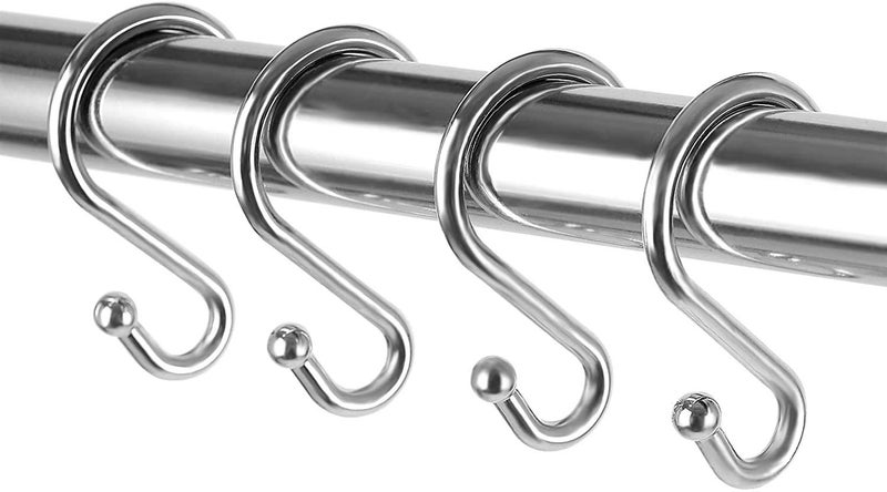 UNCONSIL Metal Shower Curtain Hooksï¼ŒSet of 12 Ringsï¼ŒRust Resistant S Shaped Hooks Hangers for Shower Curtains, Kitchen Utensils, Clothing, Towels, etc. (Chrome) - Image 1